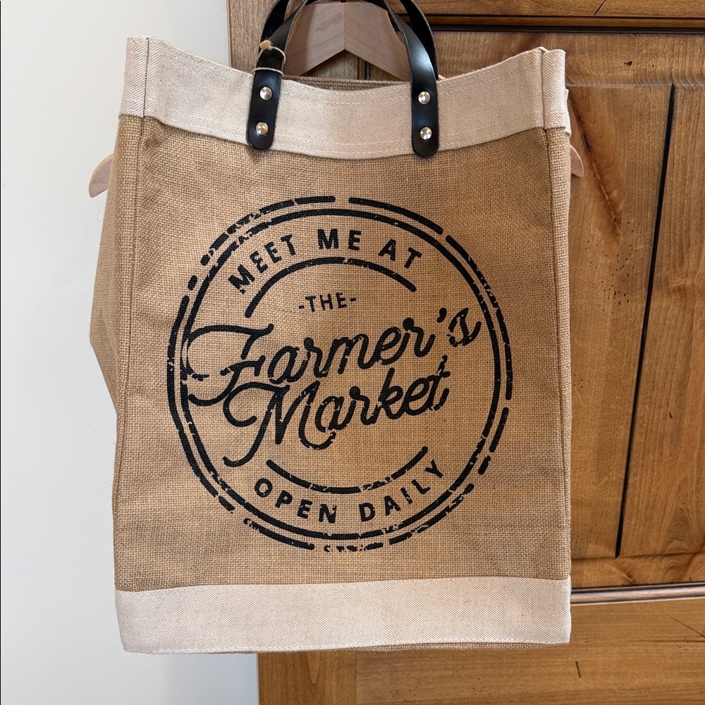 NEW Farmer's Market Jute Tote Bag with Black Print